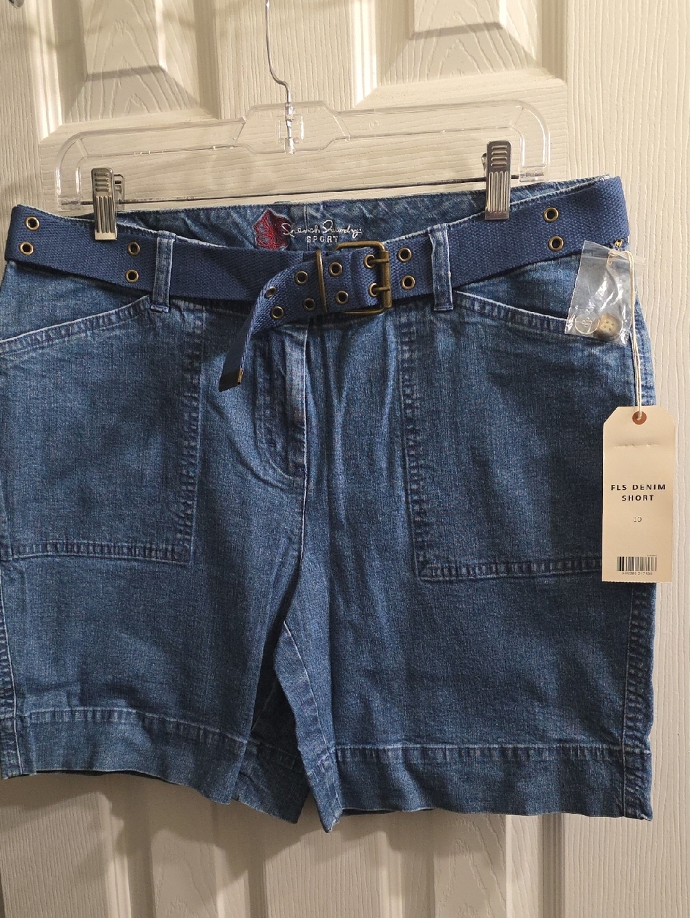 French Laundry Blue Denim Jean Shorts with Navy Belt Size 10